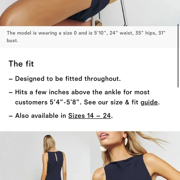 NWOT Reformation Senna Dress (Navy) - Picture 7 of 8